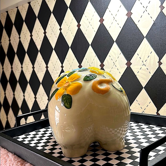 Oversized Chunky Piggy Ceramic Bank 14” Floral & Bow Decor – Whimsy Vintage - Picture 10 of 11